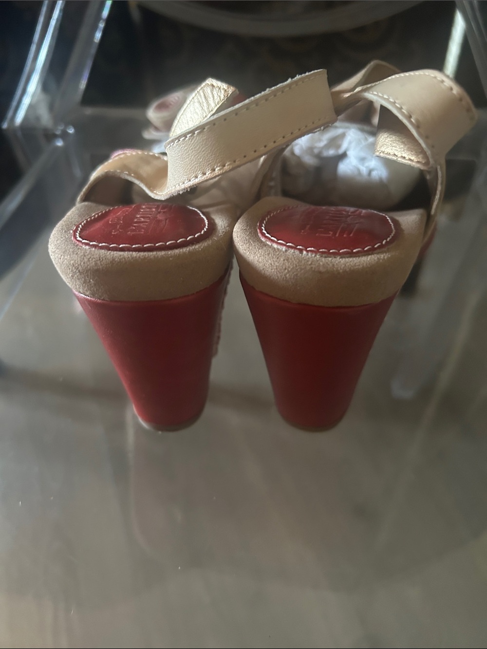 LArtiste Red and Beige Rosette Slingback Pumps - Picture 2 of 3